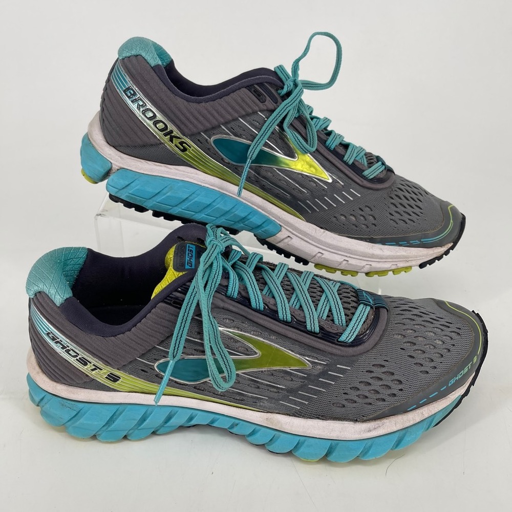 Brooks Ghost 9 Running‎ Shoes WOMENS Gray Blue Lace Up Sneakers SIZE 8.5